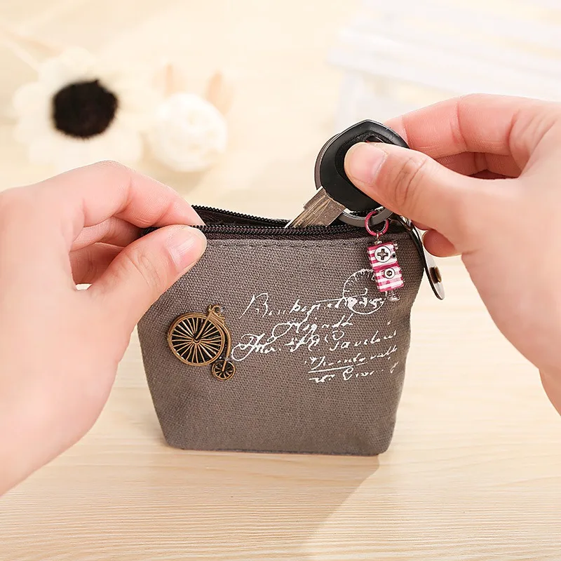 Korean Version of The New Women's Purse Vintage Style Canvas Purse Zipper Shell Type Small Square Bag