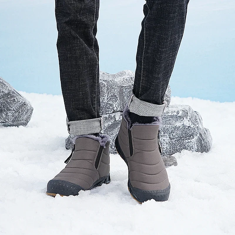 Botas de nieve impermeables para hombre, botines cálidos de felpa para hombre, zapatillas de deporte para exteriores, talla grande, Invierno