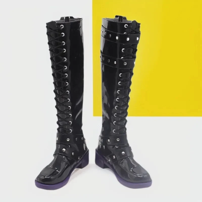 

Hololive JP Vtuber Laplus Darknesss Punk Black Studded boots for cosplay Halloween Party yy:89