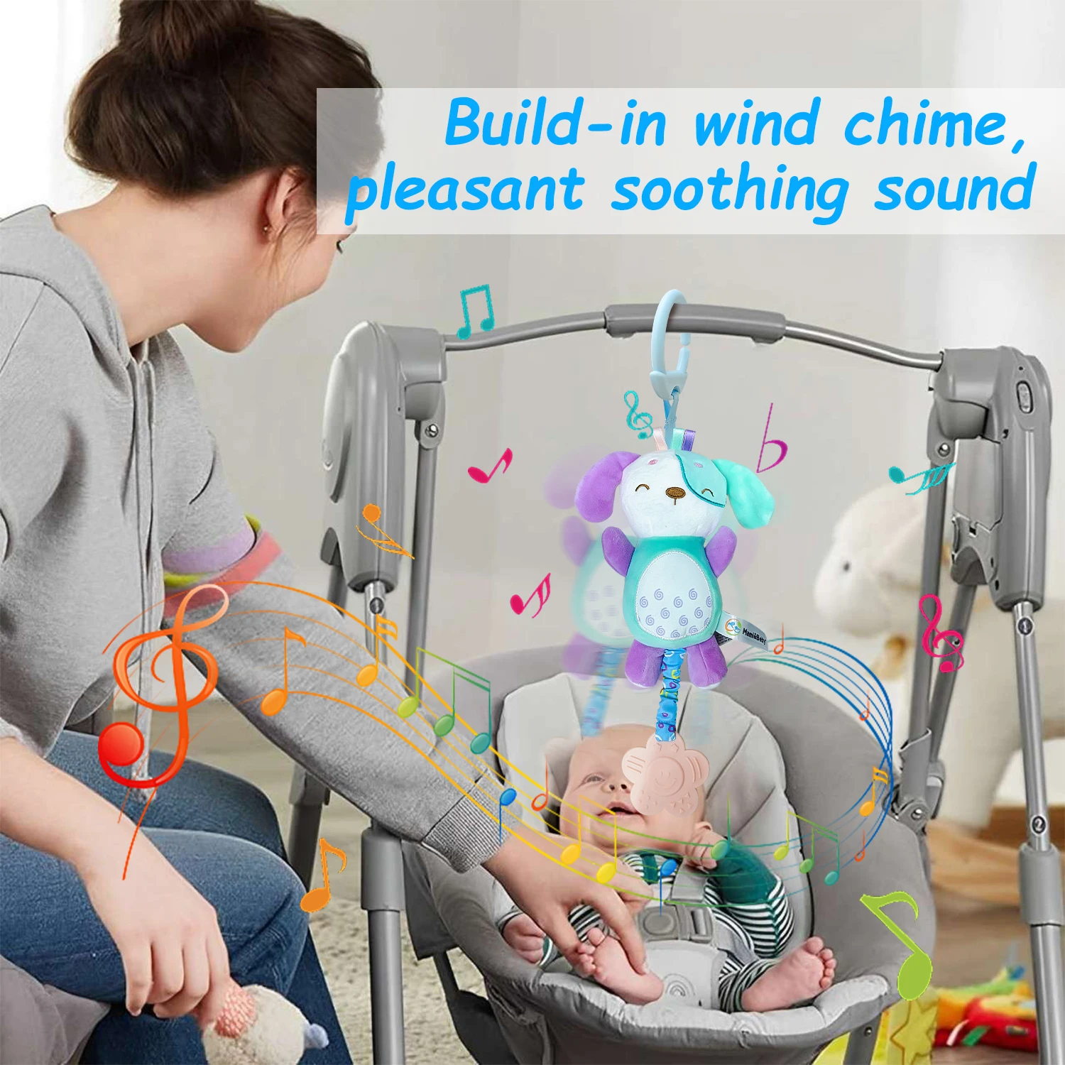 Baby Toy Plush Rattle Hanging Wind Chimes Newborn Soft Hanging Crinkle Squeaky Sensory Toy Stroller Car Seat Crib Travel Gifts