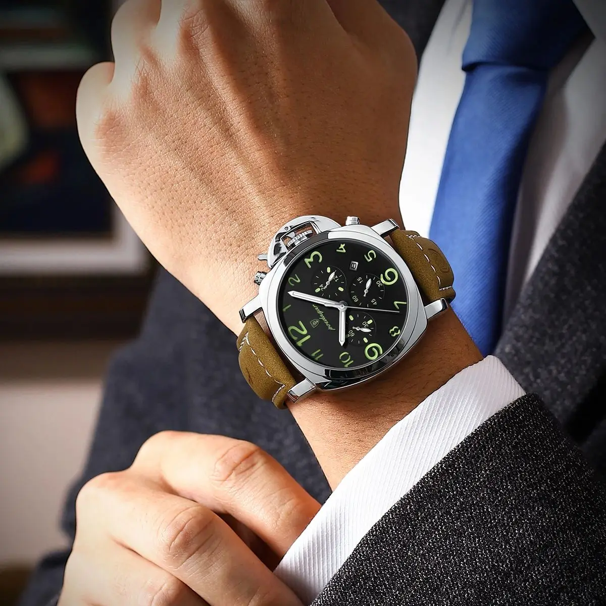 POEDAGAR luksusowy męski zegarek chronograf wodoodporny świecący zegarek z datownikiem dla mężczyzn Casual skórzane sportowe wojskowe męskie zegarki