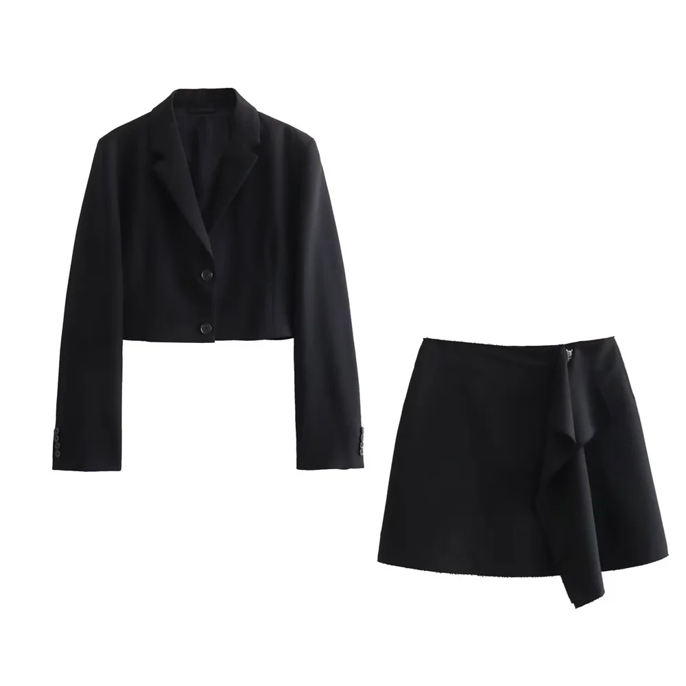 Taop&Za 2024 Spring New Product Women\'s Fashion Casual Commuter Button Decoration Suit Coat Mini Skirt Set