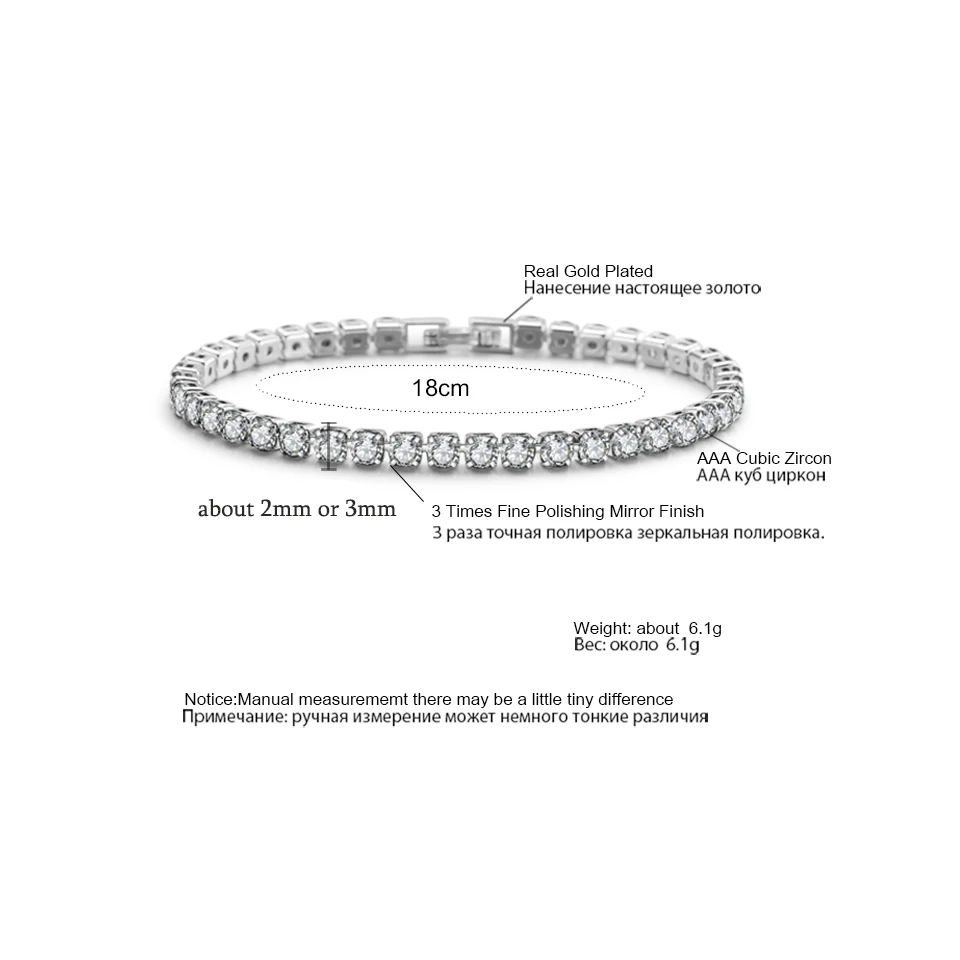 ZAKOL 4mm Hip Round Cubic Zirconia Charm Tennis Bracelets for Women Fashion Jewelry Pulseras Mujer BP171