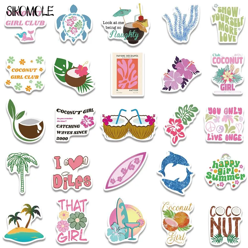 10/30/50PCS Cartoon Summer Coconut Girl Beach Graffiti Stickers Kawaii DIY Travel Luggage Guitar Fridge Laptop Sticker Kid Decal