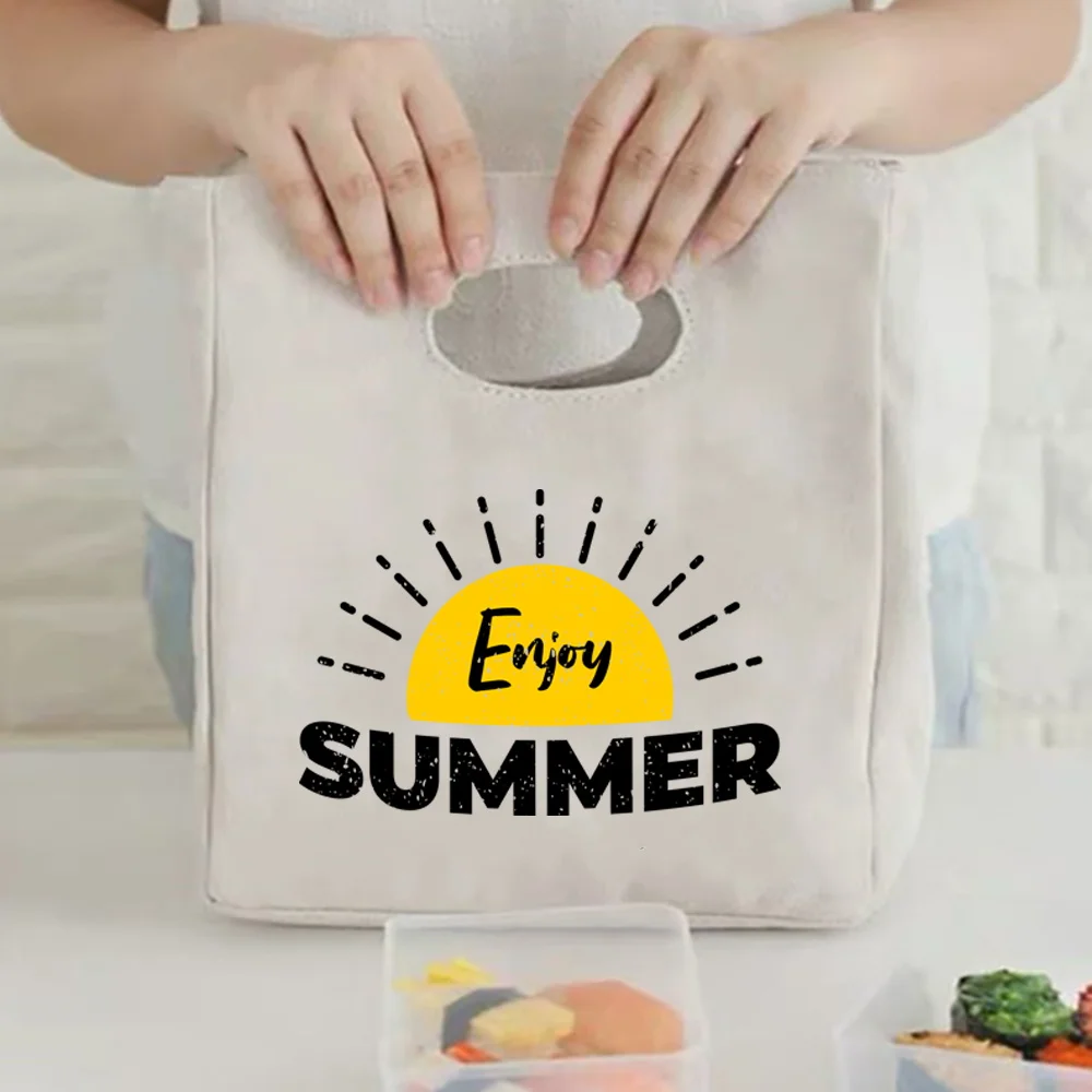 New Thermal Insulated Bag Lunch Box Lunch Bags for Women Portable Fridge Bag Tote Cooler Handbags Word Printed Food Bag for Work