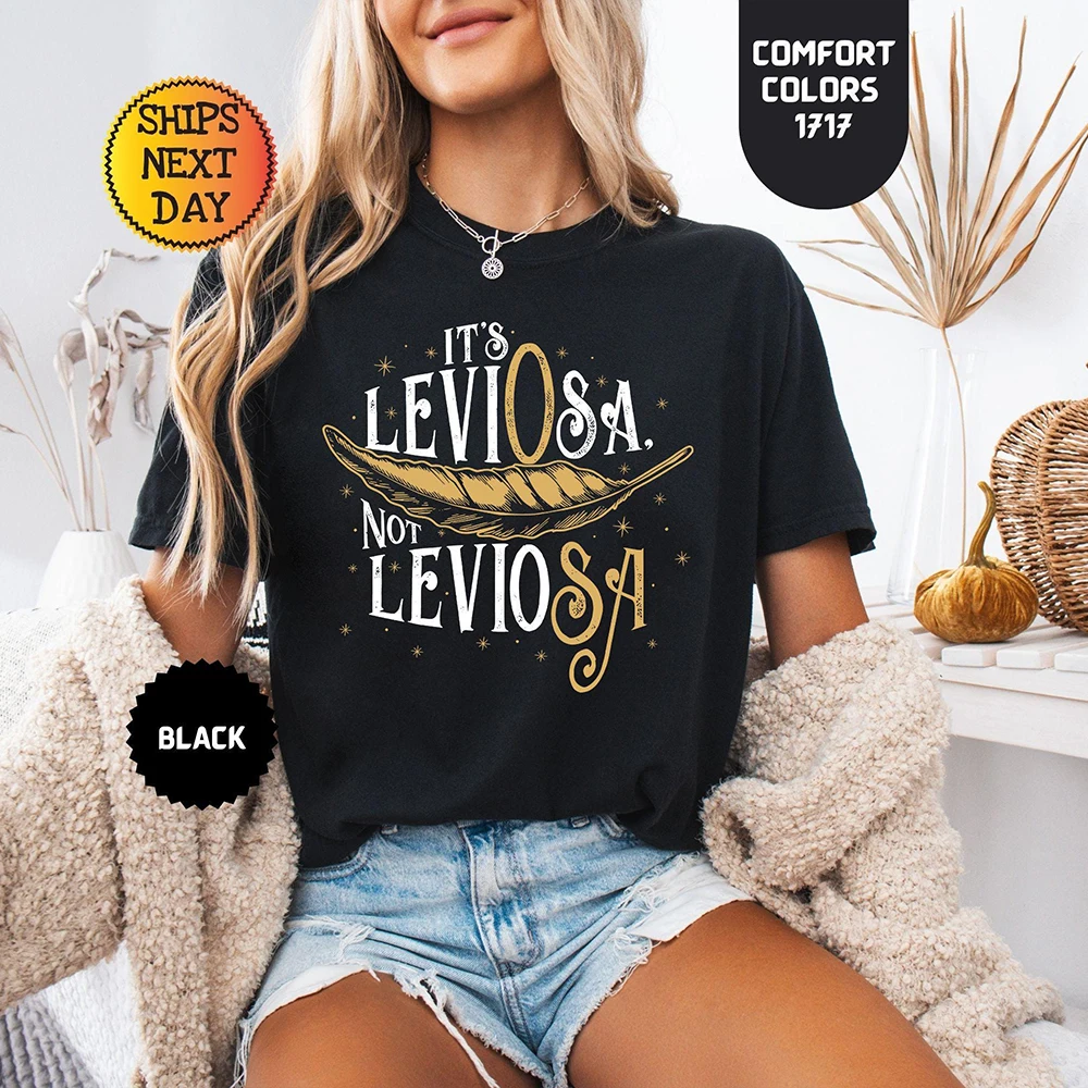Vintage It's Leviosa Not Leviosa Magic Wand Witch T-Shirt Magic Lover Tee Dark Academia Bookish Roundneck Unisex Top Streetwear