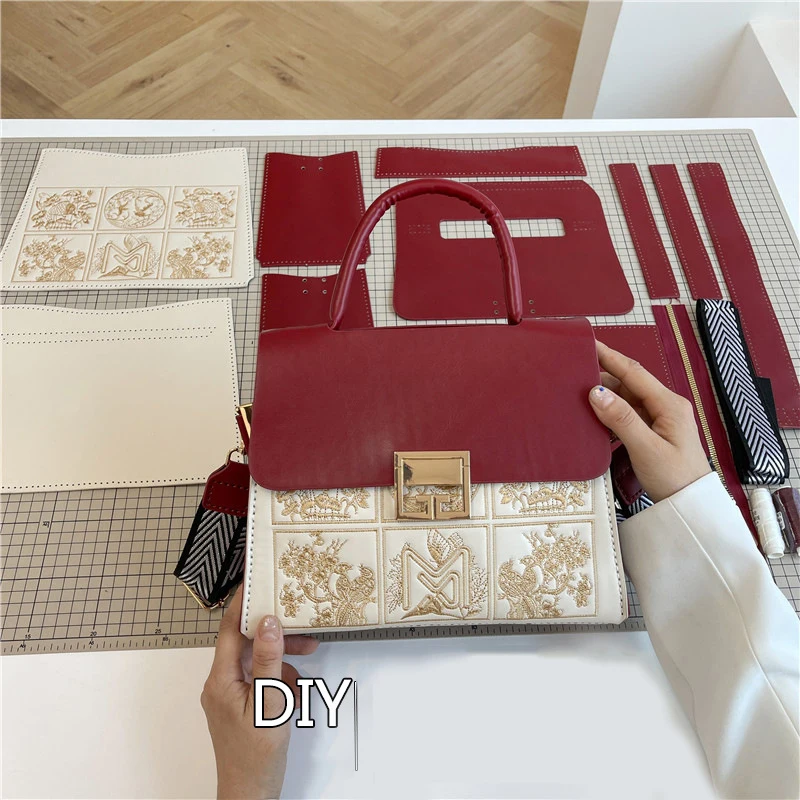 NEW DIY Leather Embroidered Style Bag Handmade Sewing Women Crossbody Shoulder Bag Kit Handcrafted Semi-finished Accessory