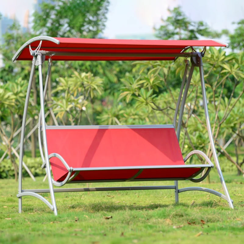 2 seats garden hanging swing chair aluminum iron frame with mesh backyard poolside hammock chair for outdoor indoor Khaki color