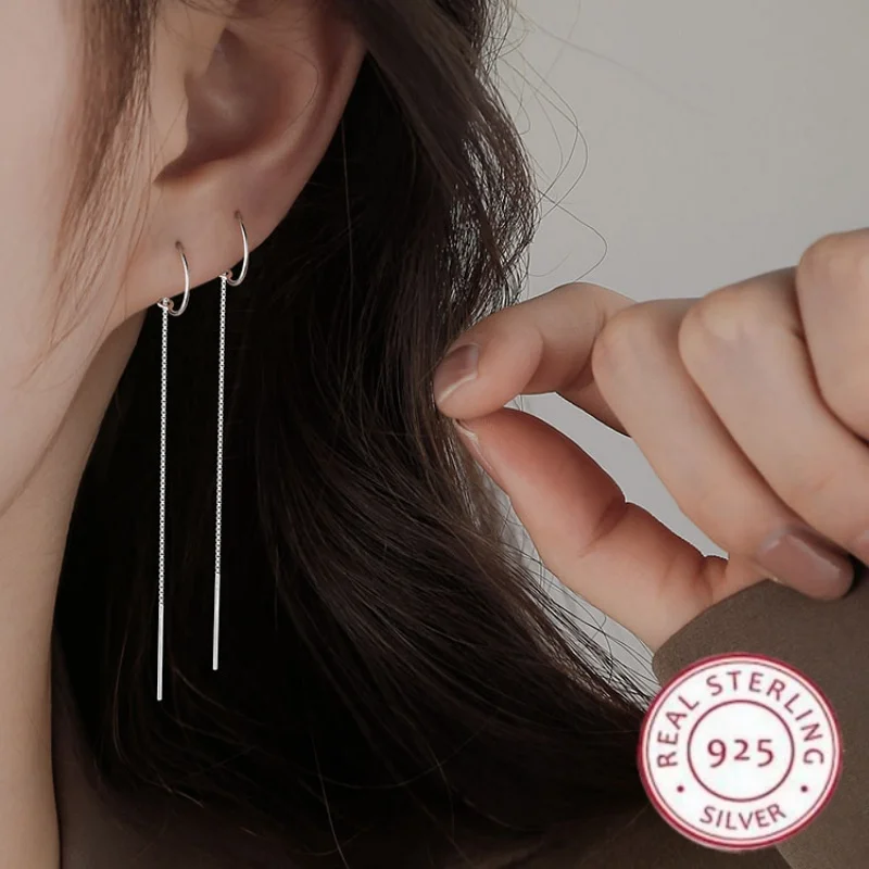 Pendientes largos circulares de Plata de Ley 925 auténtica para mujer, pendientes románticos a la moda, regalos de joyería fina para cumpleaños de novia