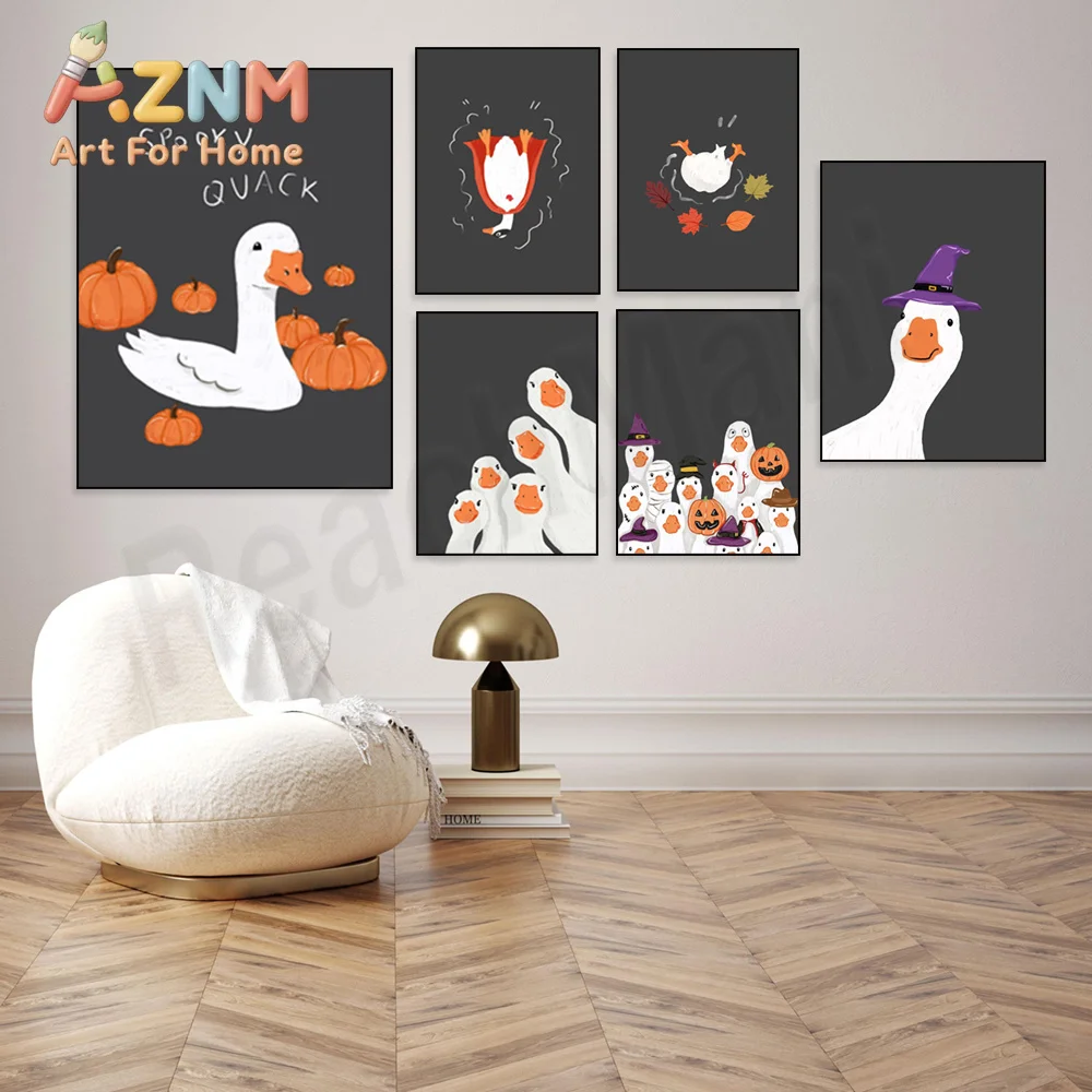 Halloween goose art print, vintage pumpkin art, scary animal art, printable fall decor, funny Halloween goose poster
