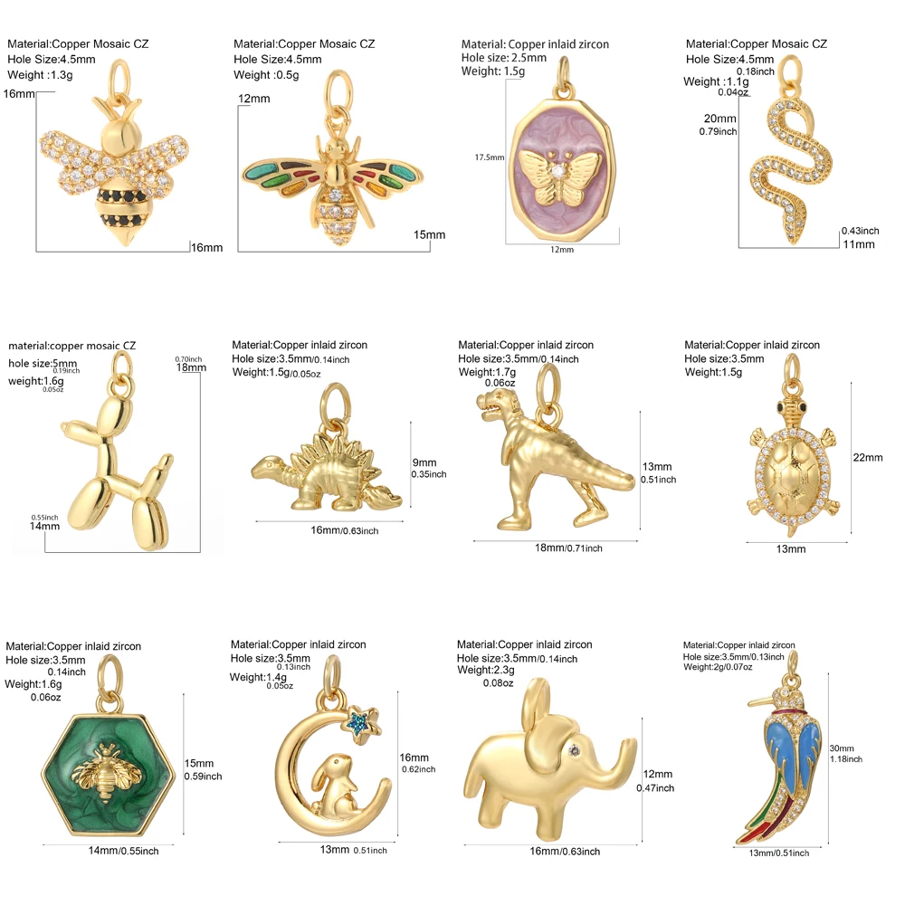 10pcs Butterfly Bee Dinosaur Charms for Jewelry Making Supplies Cute Dijes Gold Color Diy Earrings Bracelet Necklace Wholesale