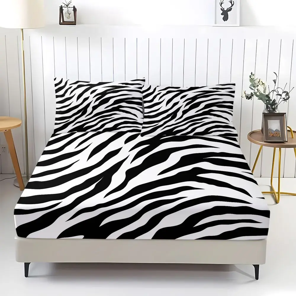 Zebra Animal Print Fitted Sheet Set Bed Sheet Set Digital Printed Bedding Set Soft Elastic Fabric For Modern Bedroom Decor