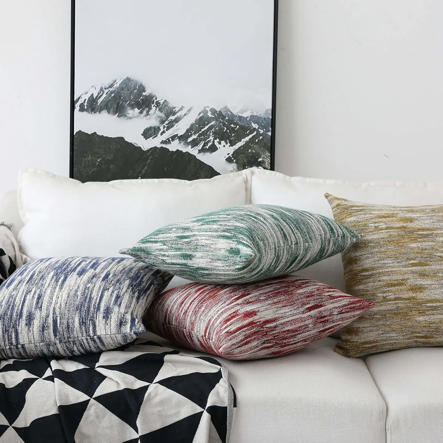 45x45cm Green Grey Abstract Textured Jacquard Pillowcases - Decorative Cushion Covers for Sofa Bed Couch Halloween Gift