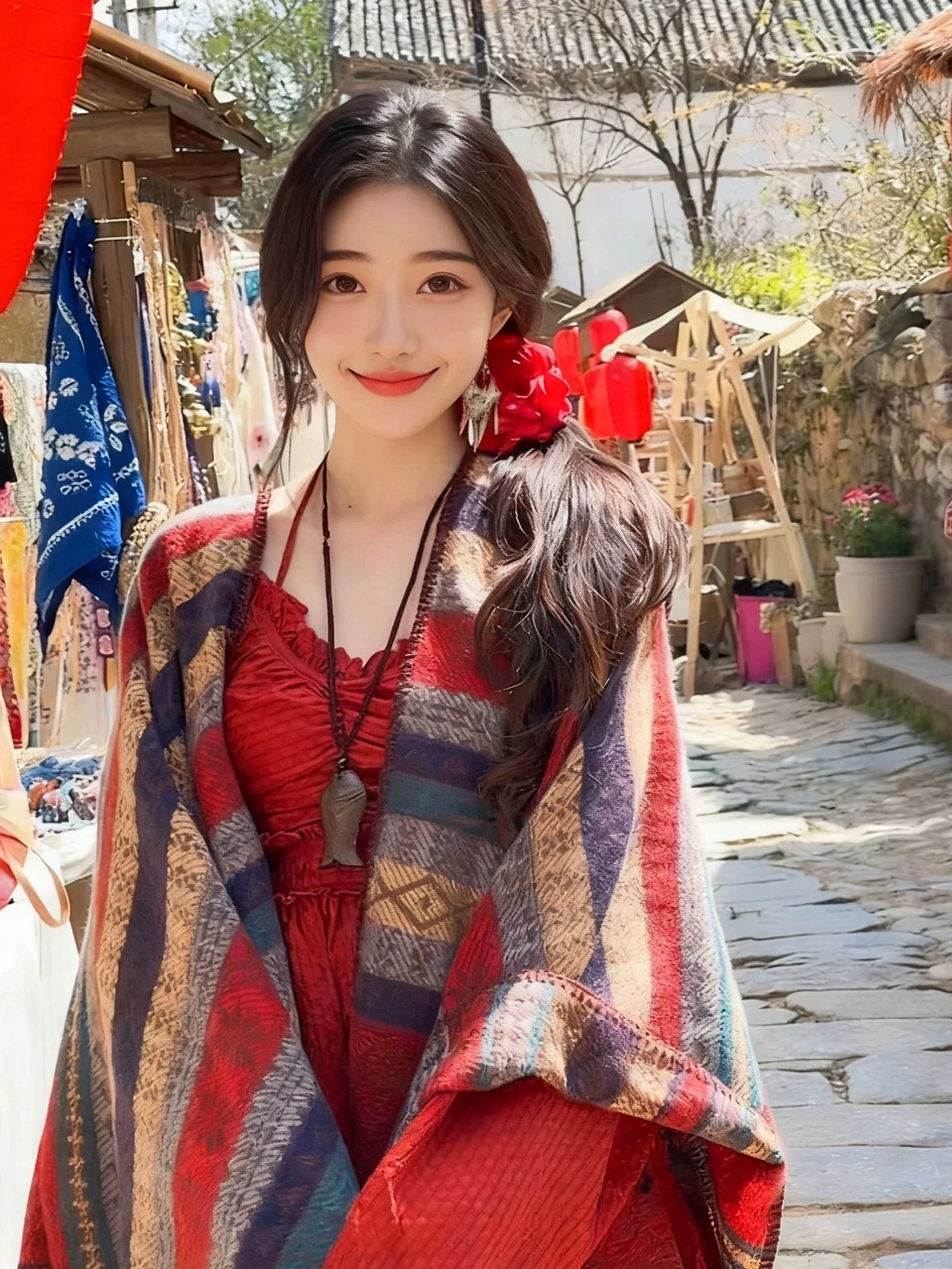 Nuevo chal rojo bohemio 2025 para mujer, capa de ambiente étnico Retro, estilo capa, Ideal para ir de compras, accesorios de Cosplay para viajar