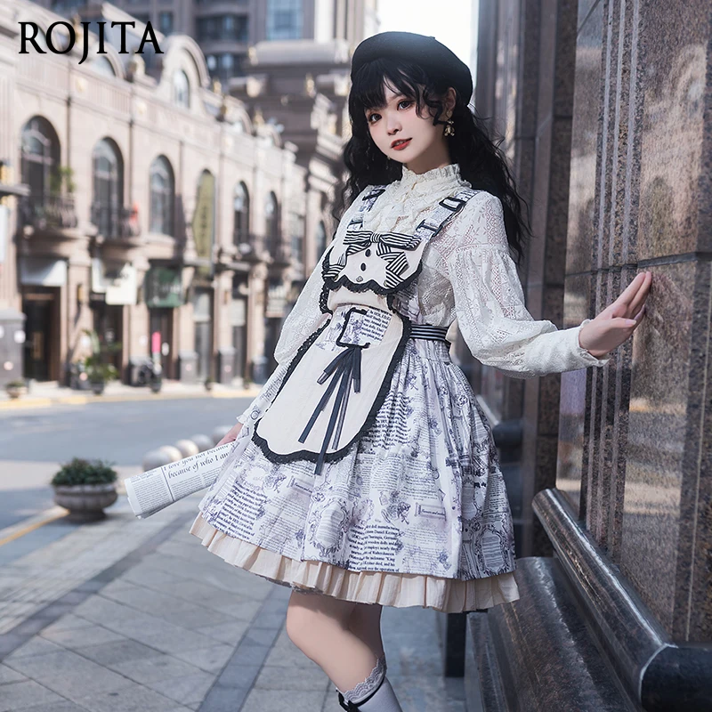 Design originale Retro Doll Sense Grembiule rimovibile Gonna con cinturino con stampa Lolita Estate 2025 Nuovo vestito per donna Abito vintage