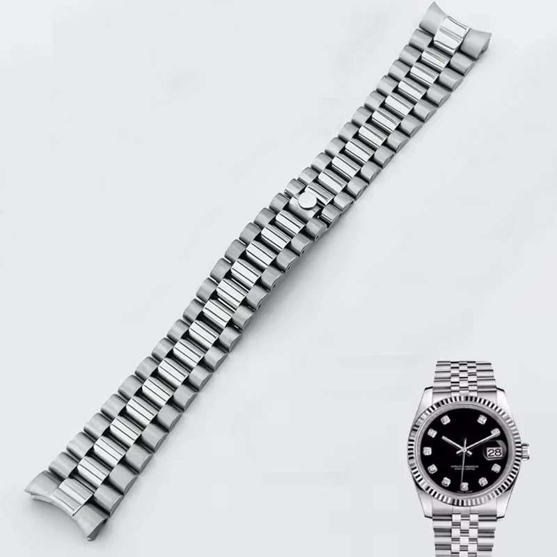 20mm Curved End President Watch Band For Seiko NH35 Datejust 904L Stainless Steel Watch Strap For Rolex President Bracelet