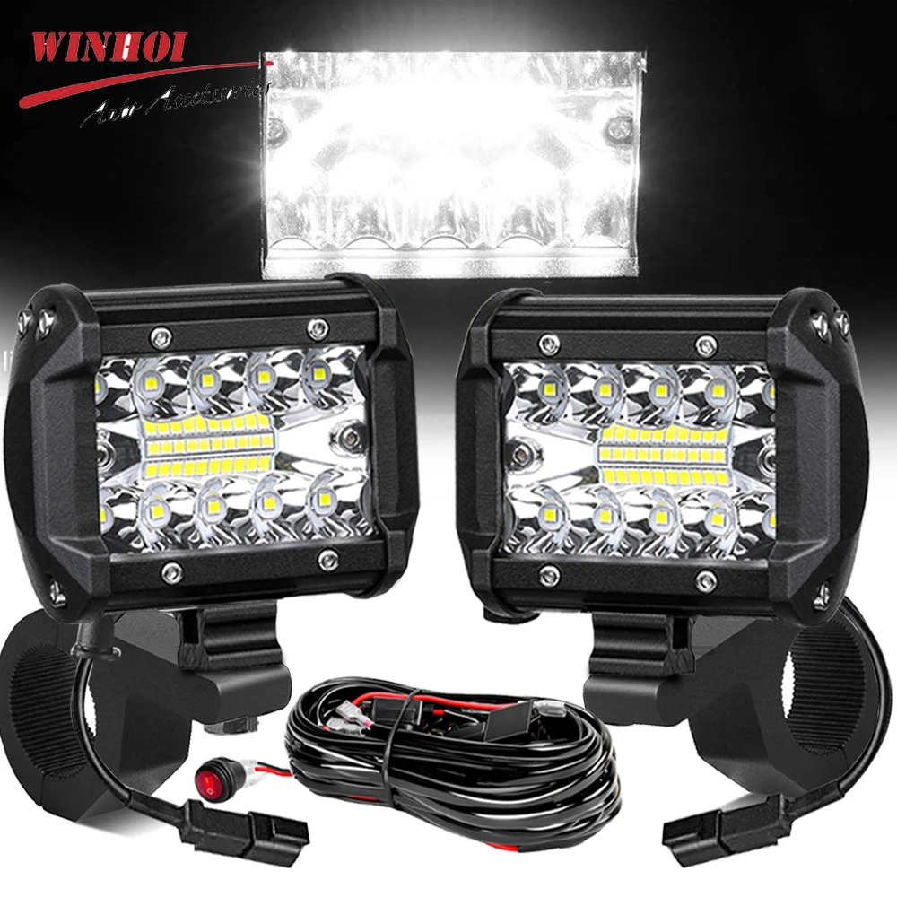 2PCS LED CAR Work Light Bar with Wiring Harness Flood Spot Combo Work Light Pods Auto Headlights for Truck Trailer SUV ATV UTV