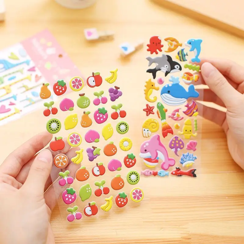 

3D Puffy Kitten Fruit Stickers Self Adhesive Bubble Decals for Children Preschool Reward DIY Craft Gift