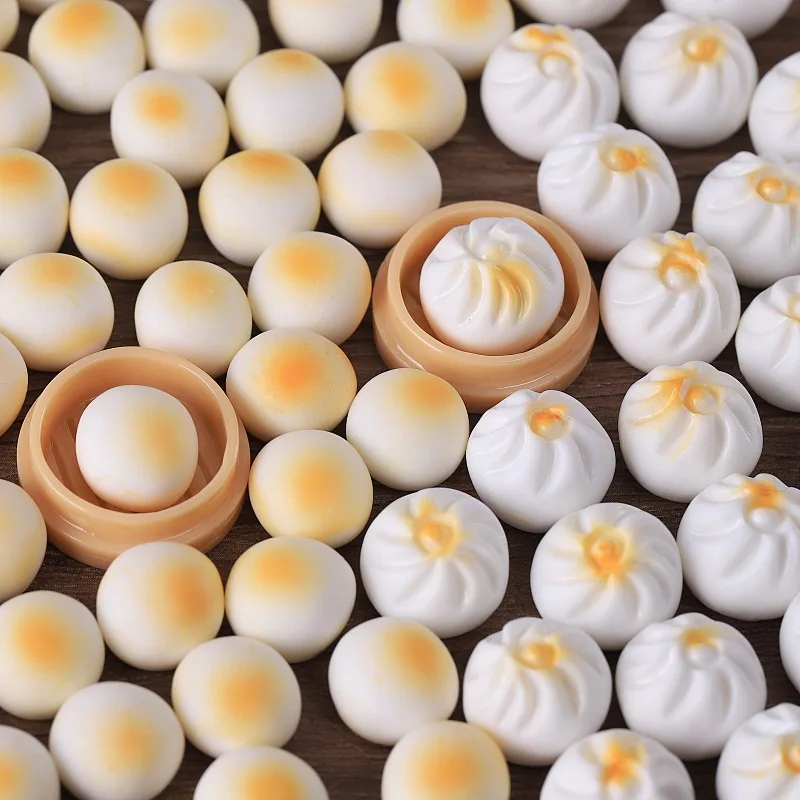 3pcs Mini Steamed Buns Baozi Steamer Basket Resin Chinese Food Miniature DIY Kitchen Scene Display Keychain Resin Decoration