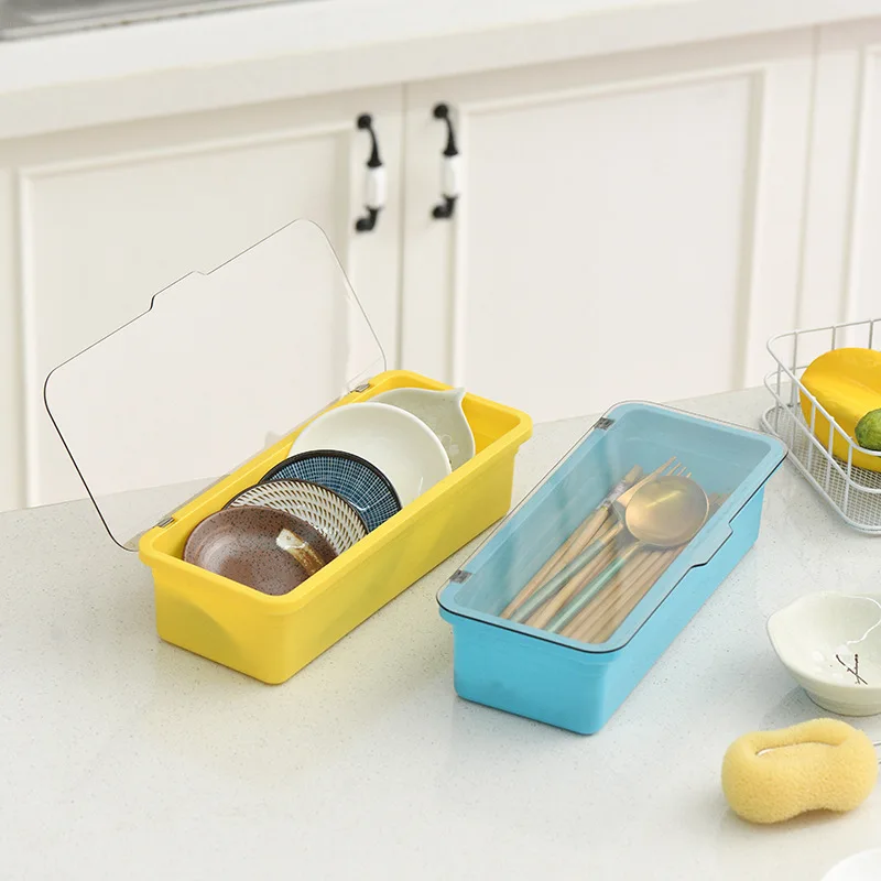 Cutlery Organiser Box With Lid And Drainer For Kitchen Tableware_voghion.com