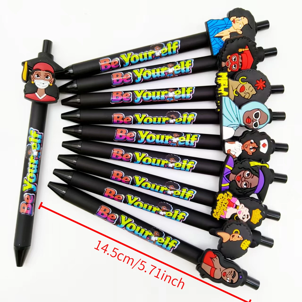 12pcs/17pcs black girl theme patch printed ballpoint pen black series school stationery office practical ballpoint pen
