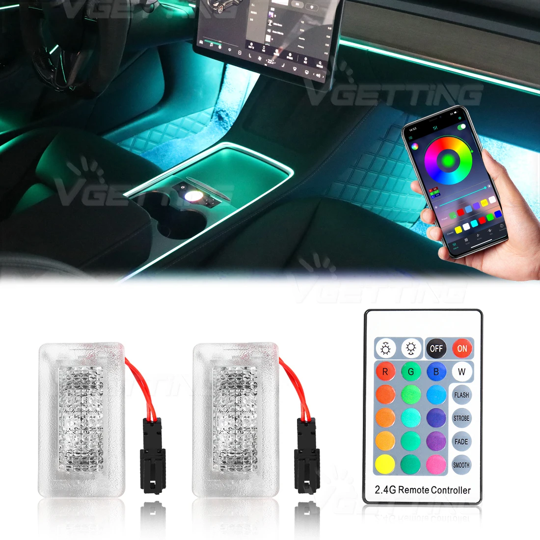 LED Atmosphere Lights for Tesla Model 3 Y S X Door Trunk Decorative Light APP Remote Interior Footwell Lamp Car Accessories