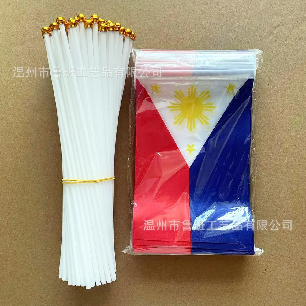 （TIKI FLAG）Philippines hand Waving flag 14x21cm Polyester Fade-Resistance Philippines Flag with Flagpole for Events