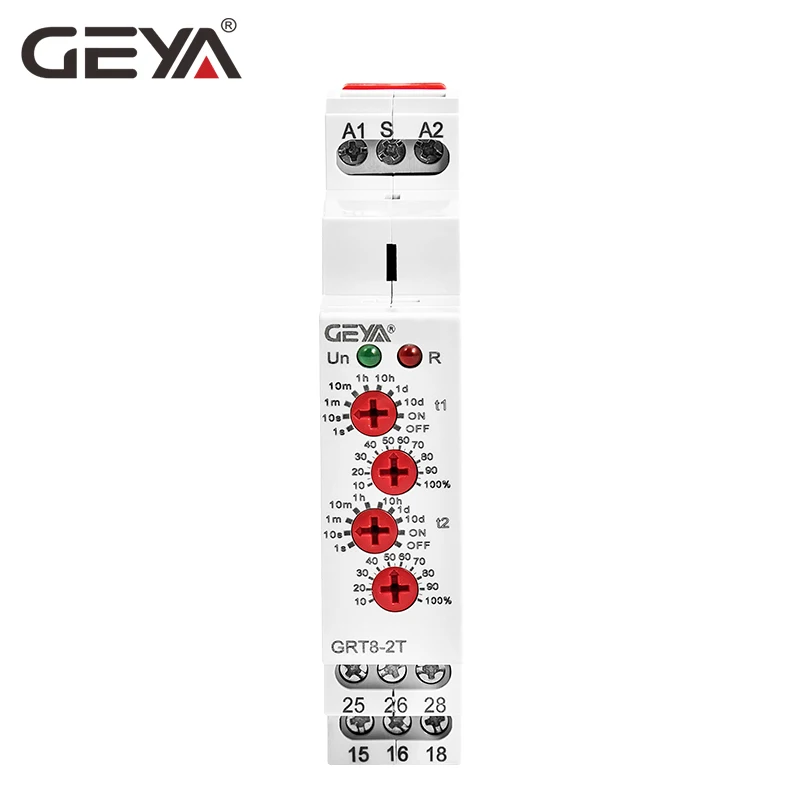 GEYA GRT8-2T Double Delay on Time Relay 220V AC/DC Relay 12V 24V Adjustable on Delay Timers 50/60Hz