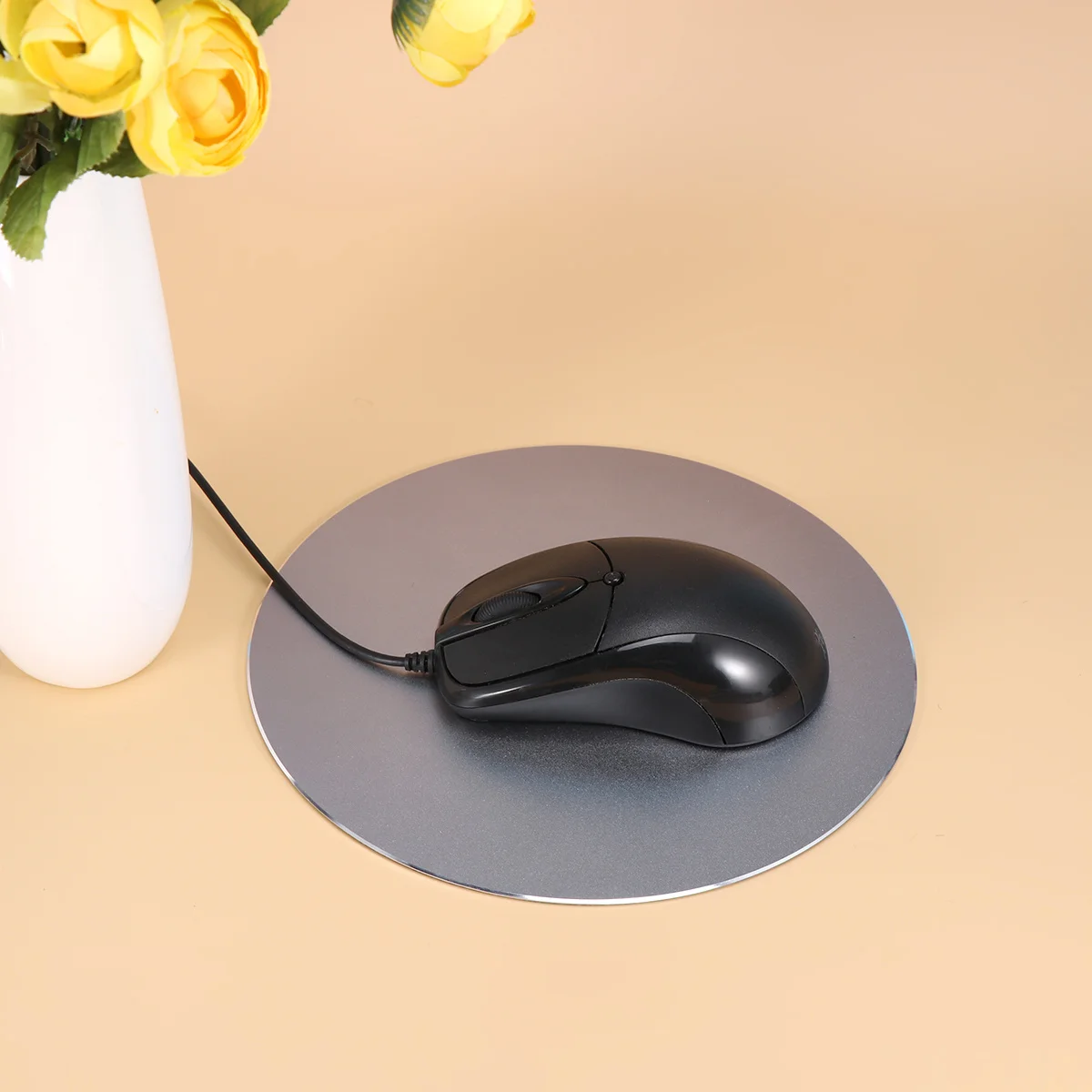 200 x 200 mm rundes Aluminium-Mauspad, rutschfest, doppelter Verwendungszweck, für Schreibtische, Tische, Computer, Fernseher, Videospiele, Grau