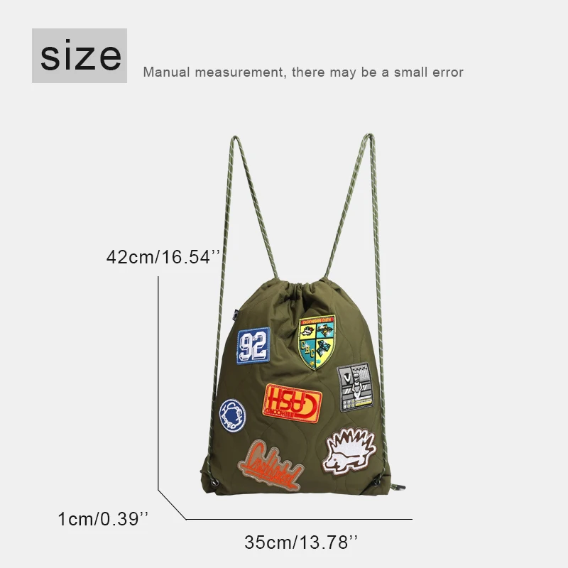 Casual Drawstring Pockets Bag For Women Luxury Designer Handbag And Purse 2026 New In Polyester Badge Underarm Shoulder Backpack