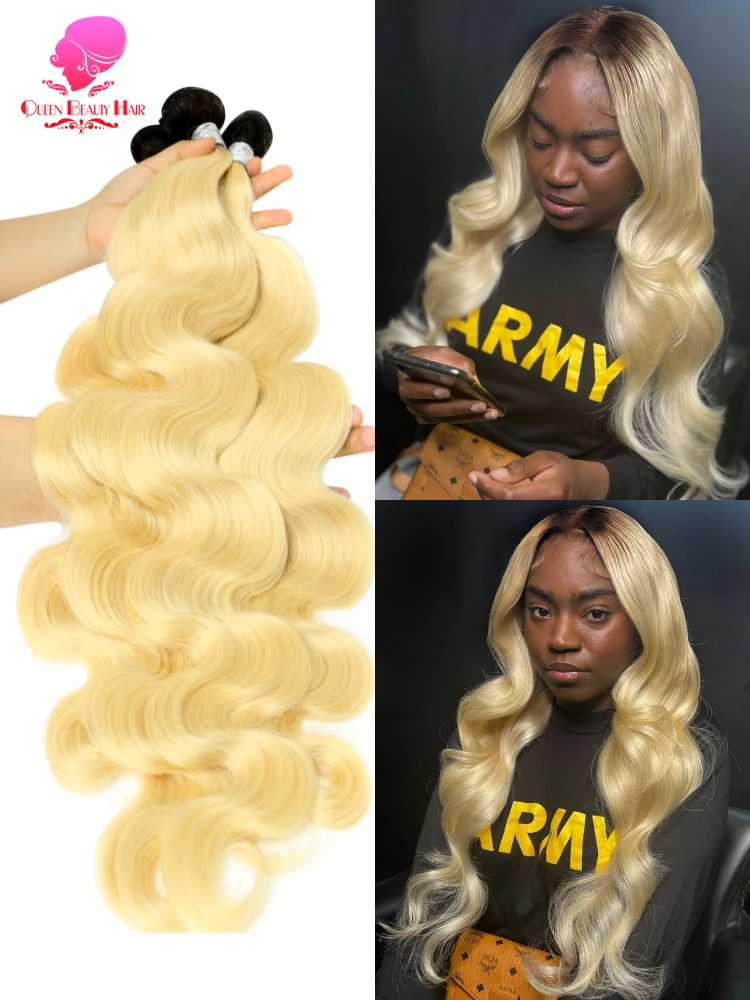 1B 613 Ombre Blonde Body Wave Human Hair Bundles Raw Vietnamese Colored Bundles 100% Human Hair Extensions 1 3 4 Bundles Weave