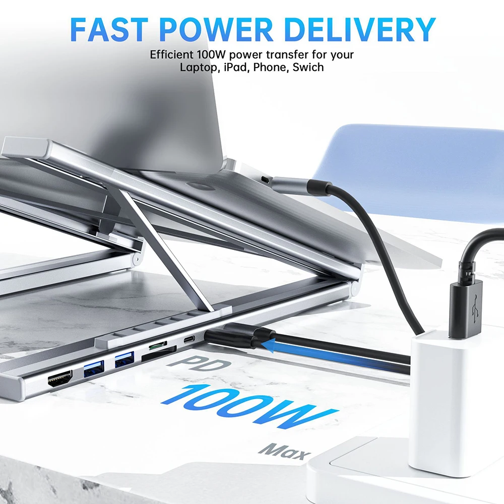 

8-in-1 Bracket Docking Station Aluminium Alloy Laptop Holder Hub TYPE-C to HD Adapter 4K PD100W USB3.0 5Gbps Hub USB Splitter
