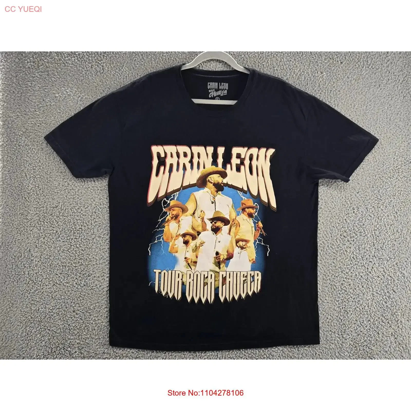 Camiseta Carin Leon para hombre, talla XL, negra, Boca Chueca Tour 2024, concierto, música, vintage, lavada, ropa de diseñador, versátil