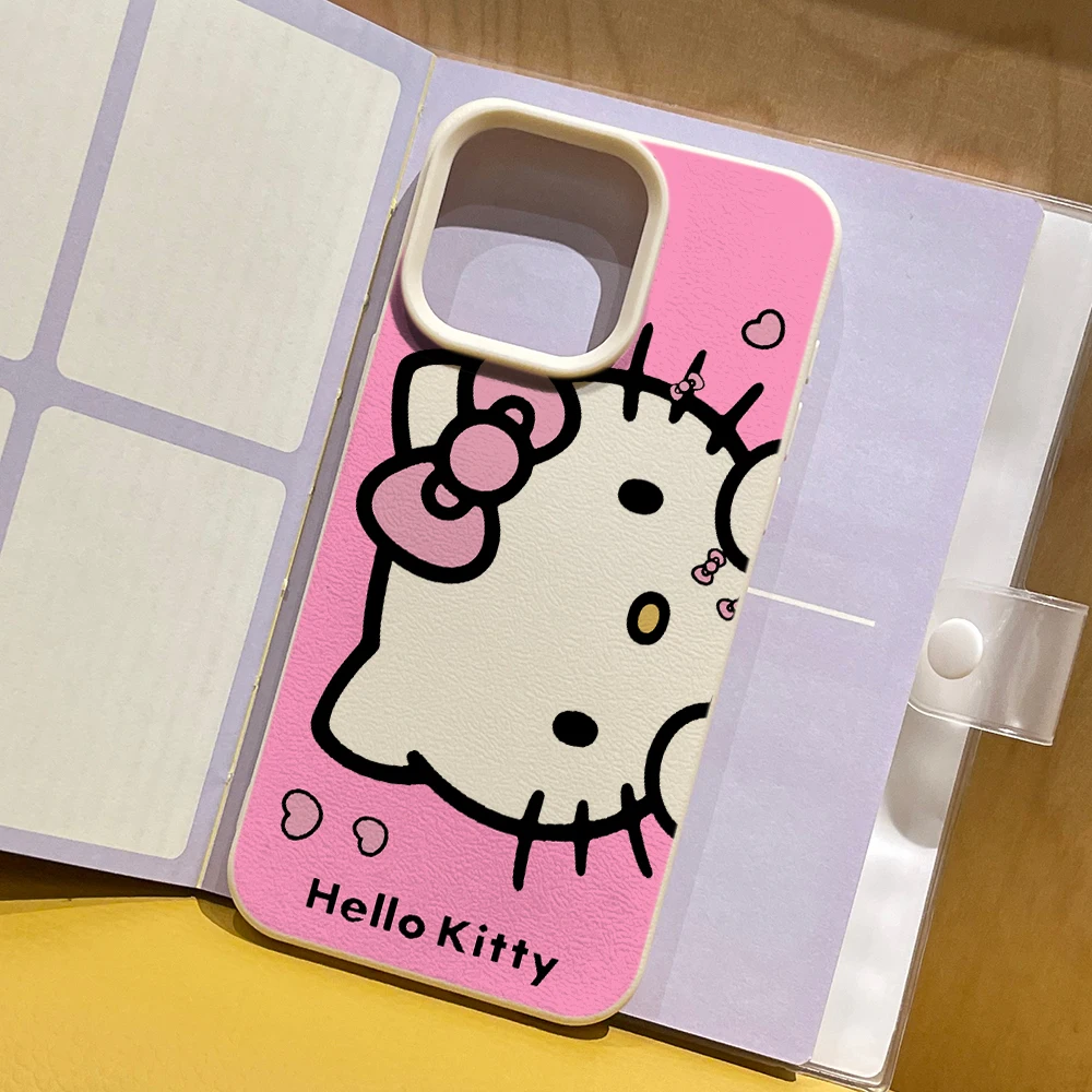Cartoon cute H-Hello K-Kitty Lichee leather pattern Phone Case For iPhone 17 16e 16 15 14 13 12 11 Air Pro Plus Shockproof Cover