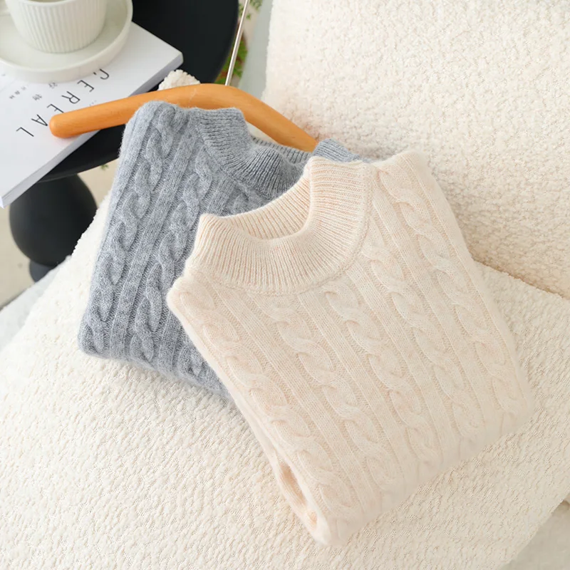Children Mock Neck Pullover Wool Sweater Twist Flower Boy Girl Autumn Winter 100% Merino Wool Knitwear Kids Jacquard Clothes Top view 2