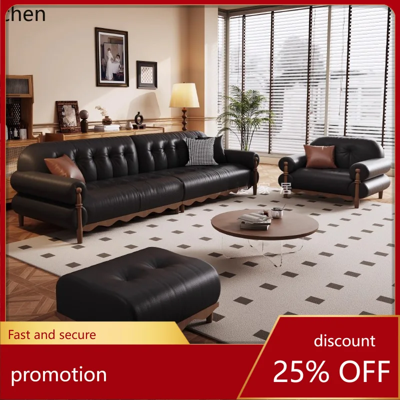 

Hxl retro solid wood genuine leather sofa - minimalist living room sectional leather art sofa