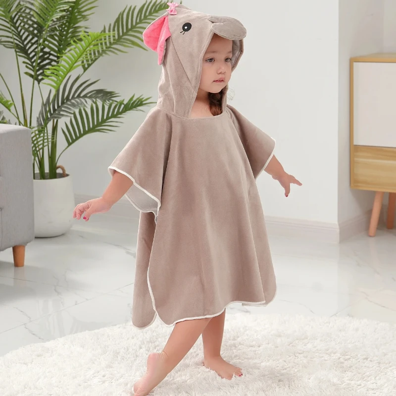 Children's Hooded Bath Towel Bathrobe Bamboo Fiber Fabric Quick Drying Absorbent Cartoon Pattern Printed Beach Bathroom Towel