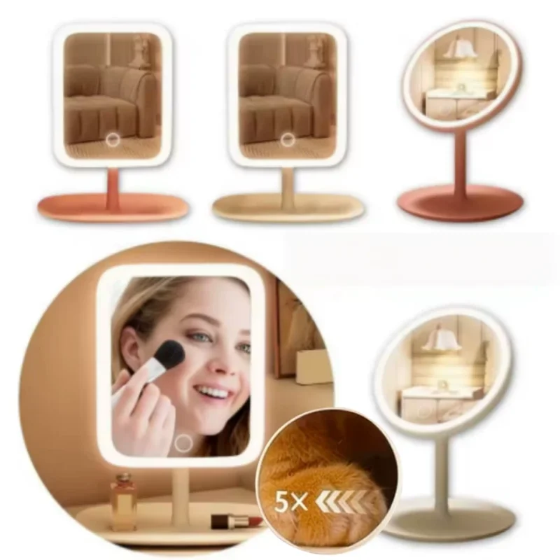 

Регулируемое светодиодное зеркало для макияжа с 3 цветами подсветки, USB-зарядкой и регулировкой яркости, 270 ° Вращающееся настольное косметическое зеркало