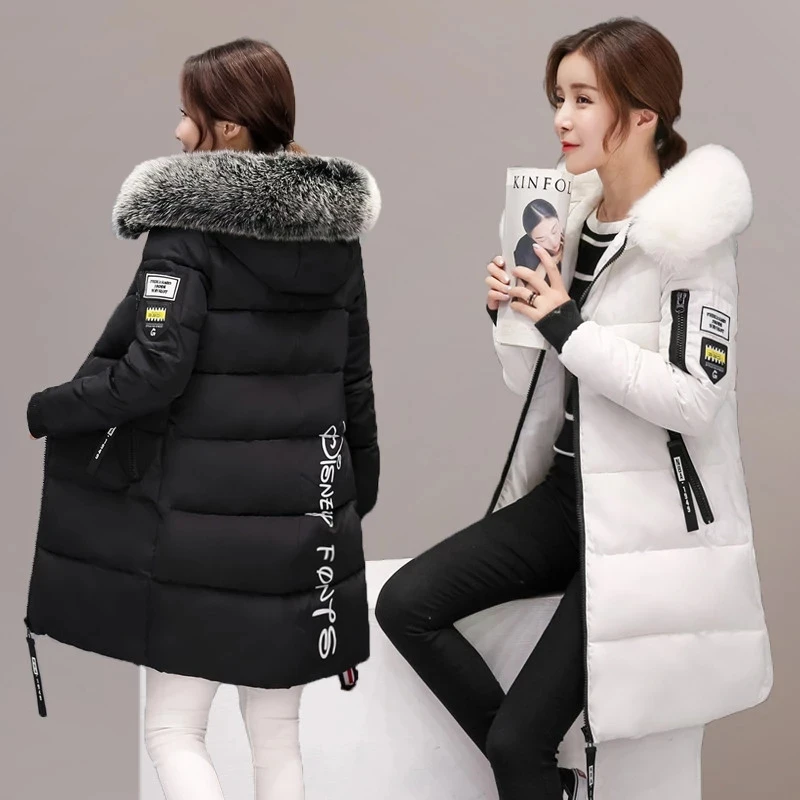 2023 Women Winter Jacket Parka Big Fur Collar Hooded Thick Warm Long Female Coat Casual Outwear Down Cotton Jacket Parkas