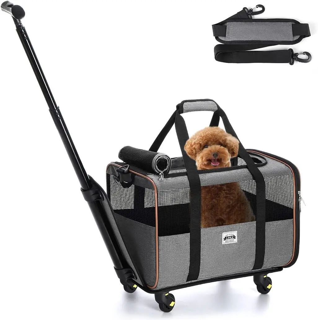 

Breathable Black Pet Bag On Wheels