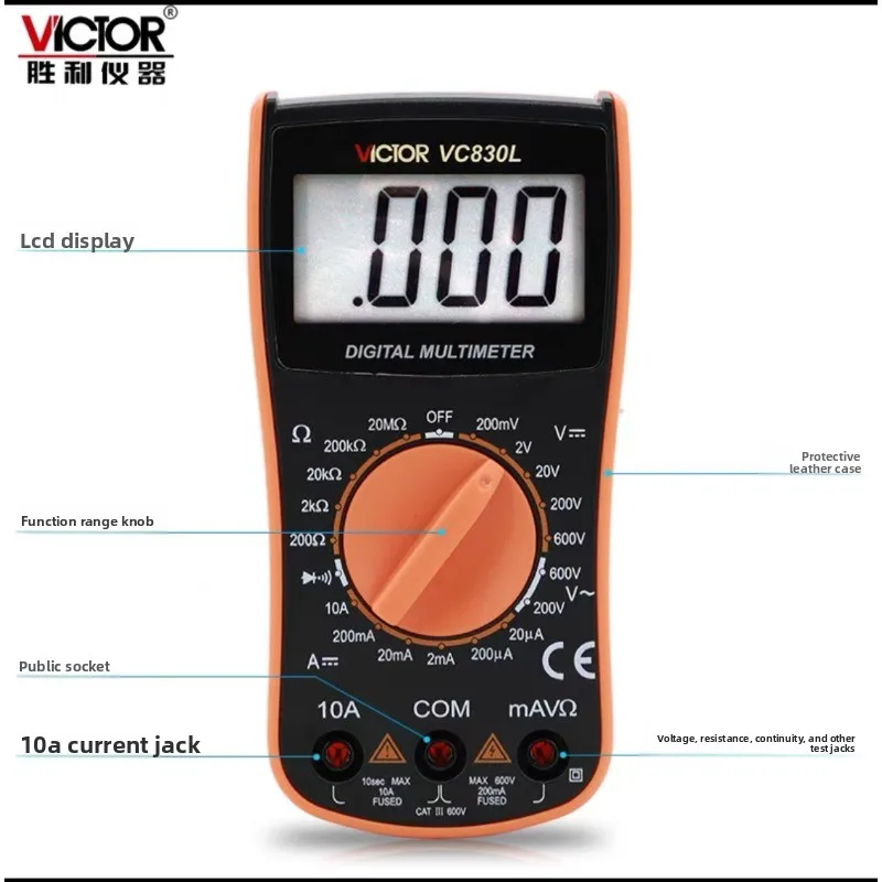 Multímetro Digital profesional VC830L, dispositivo de prueba de electricista antiquemaduras de alta precisión inteligente de rango automático
