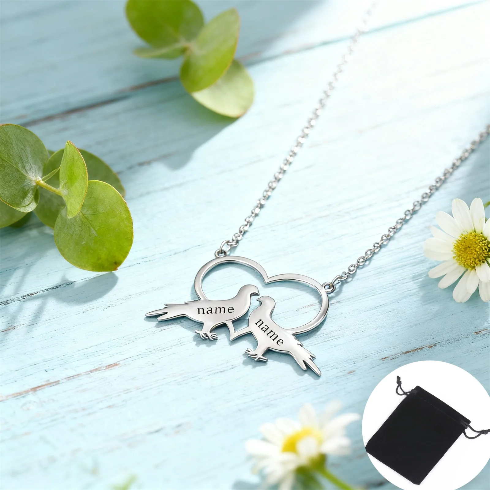 Customized Love Dove Couple Name Necklace Stainless Steel Personalized Romantic Love Bird Necklace Couple Jewelry Gift