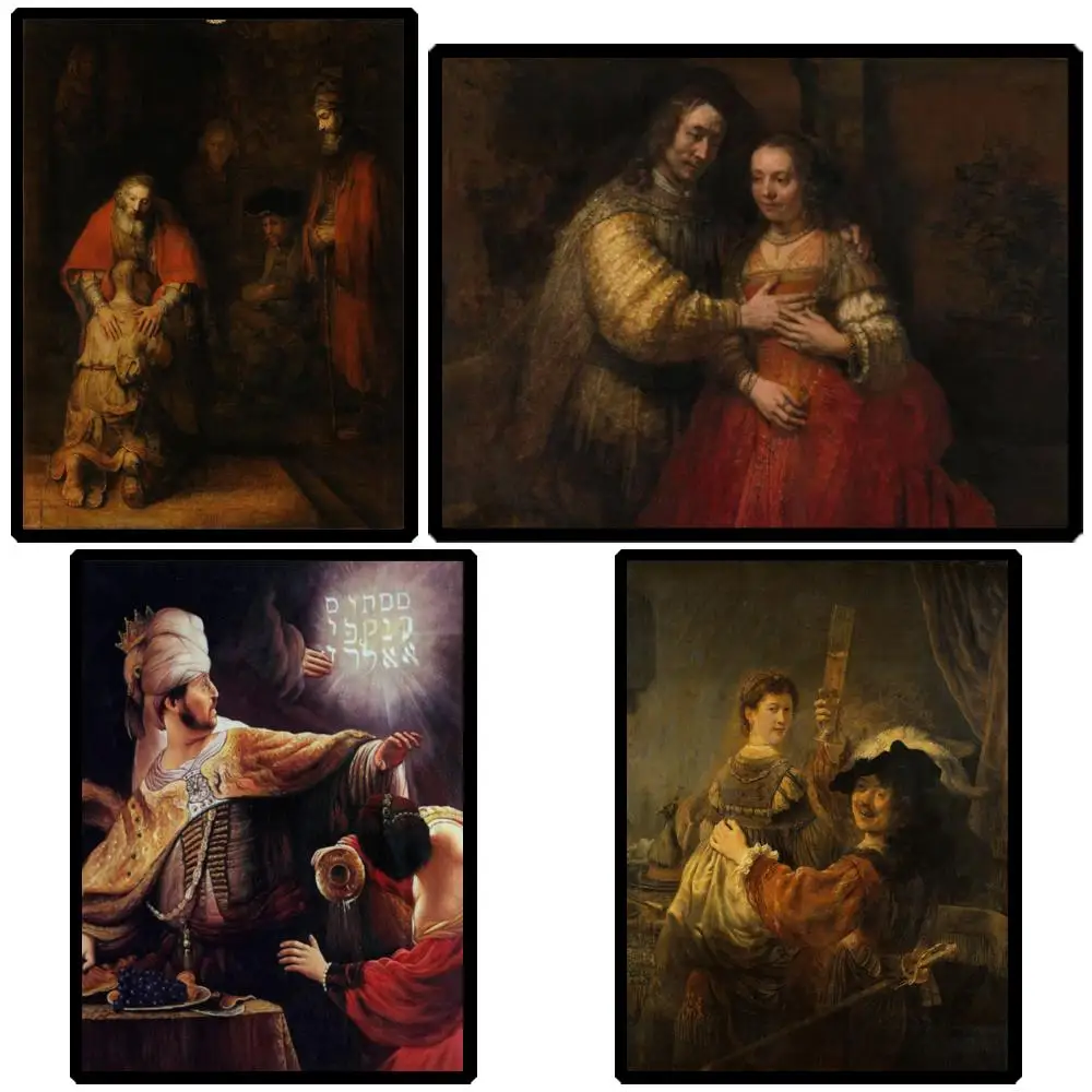 The Jewish Bride Rembrandt Painting Classical Portrait Canvas Prints HD Large Romantic Wall Art for Bedroom Hotel Room Decor