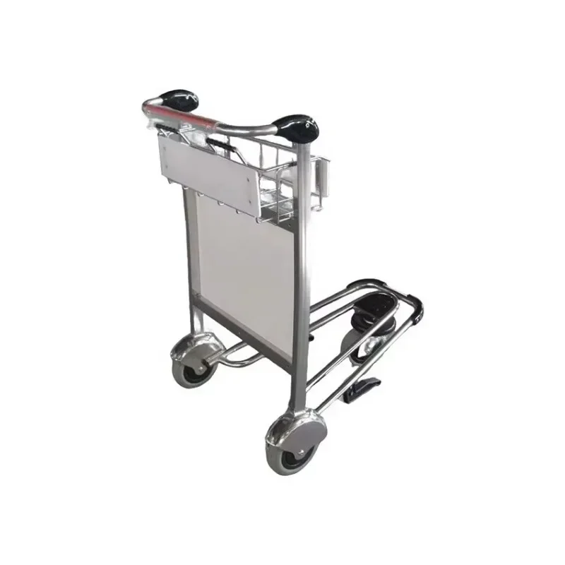 3-Wheel Stainless Steel Airport Luggage Carts with Handle Brakes