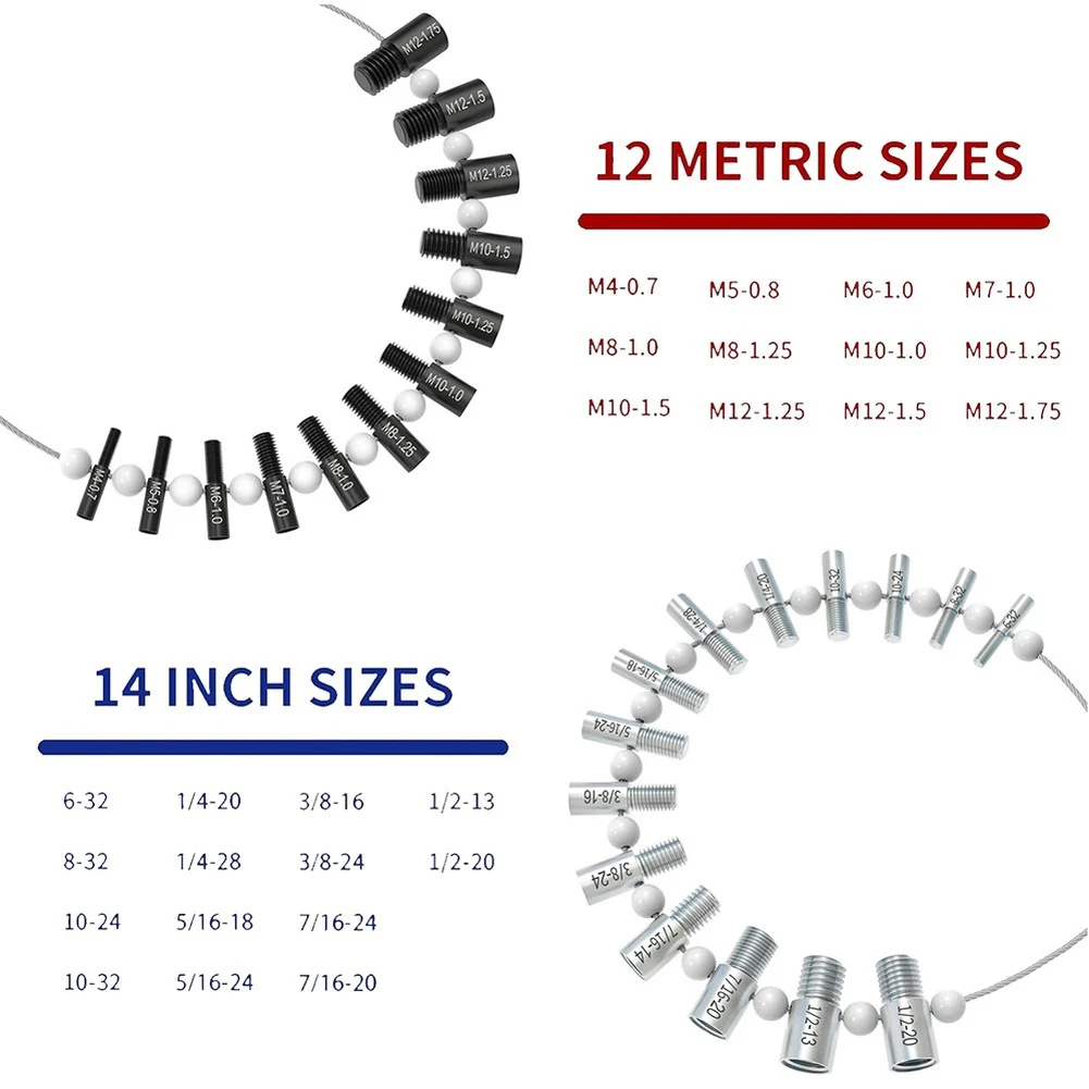26 Piece Silver Black Thread Gauge Set Metric For Imperial Nut Bolt Size Identifier For Fastener Inspection And Repair Tool