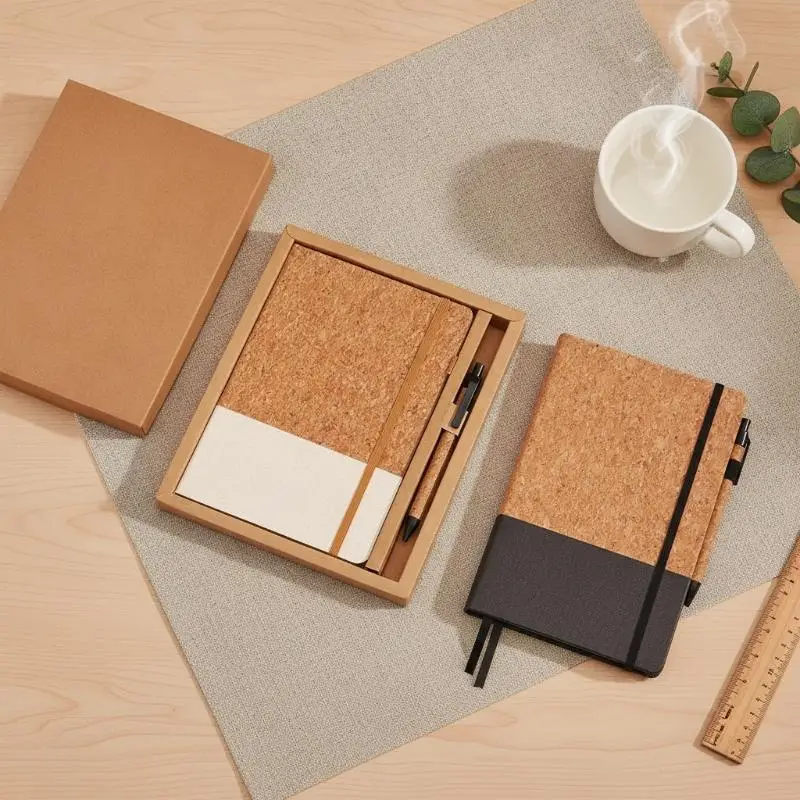 A5 Portable Notebook 1 Set Eco-Friendly Recycled Cork & Straw Cotton-Linen Cover for Student School Gift Daily Planner
