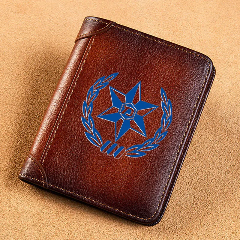 High Quality Genuine Leather Men Wallets The State of Israel Military Badge Short Card Holder Purse Luxury Brand Male Wallet