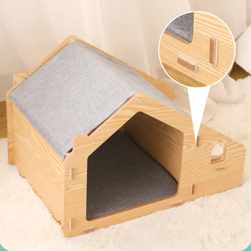 Enclosed Solid Wood Cat Nest, Detachable Cat Villa, Stable and Tip-Proof, Pet Accessories, Year-Round