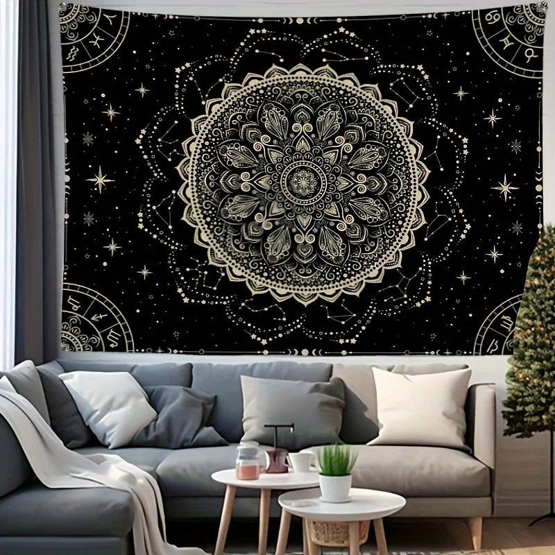 VIKAMA Black Mandala Constellation Tapestry Starry Sky Art Living Room Sofa Backdrop American Bohemian Style Room Decor