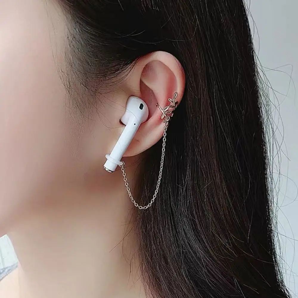 

2pcs/pair Leaf Anti-Lost Earphone Clip Ear Decor Ear Clip Earphone Protection Chain Jewelry Hollow Out Headphone Chains
